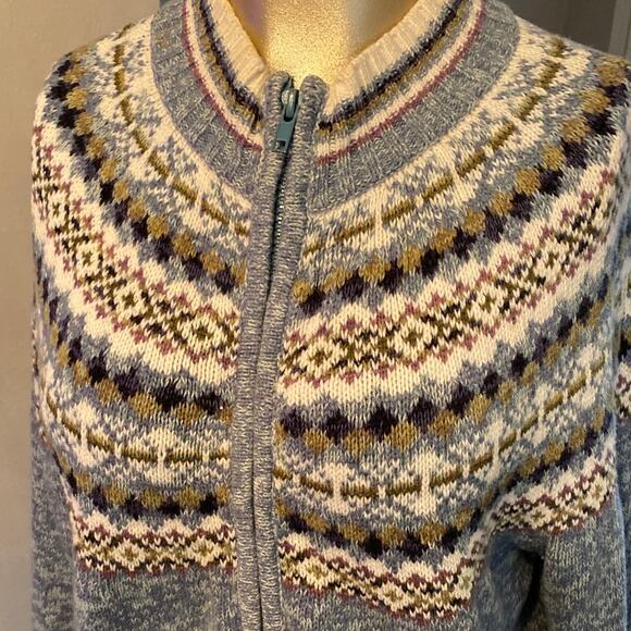 TIARA Full Zip Women Vintage Small Cardigan Sweater Blue Nordic Mock Neck - Picture 2 of 6